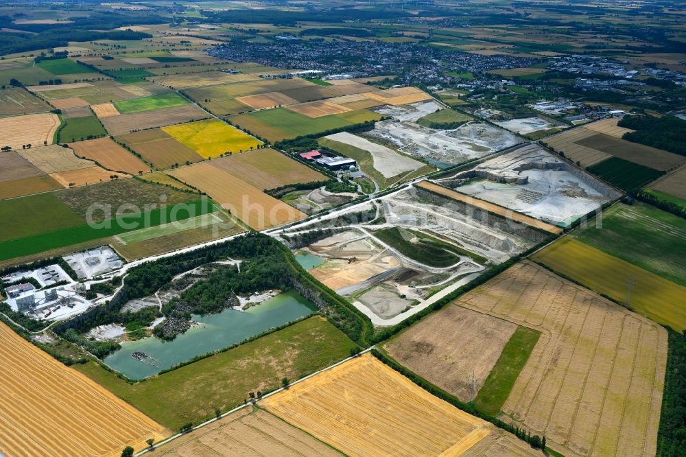 Erwitte from above - Quarry for the mining and handling of limestone in Erwitte in the state North Rhine-Westphalia, Germany