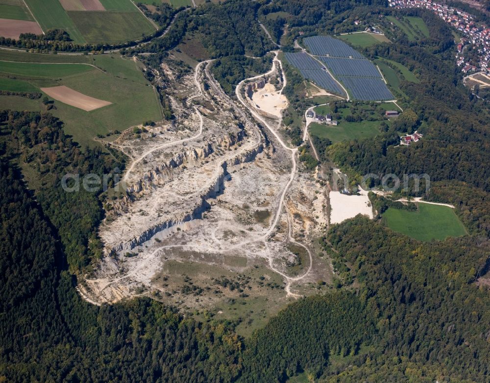 Blaubeuren from above - Quarry for the mining and handling of Kalk in the district Gerhausen in Blaubeuren in the state Baden-Wuerttemberg