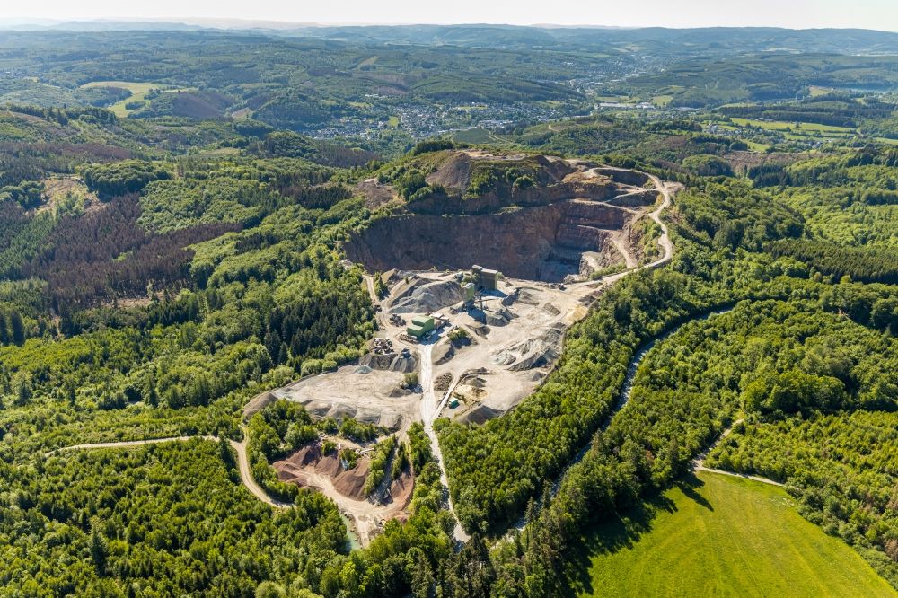 Aerial photograph Arnsberg - Quarry for the mining and handling of limestone of Heinrich Ebel GmbH & Co. KG in Arnsberg in the state North Rhine-Westphalia, Germany