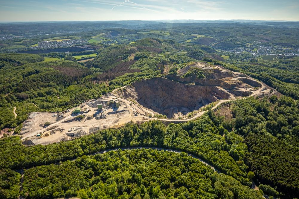 Arnsberg from above - Quarry for the mining and handling of limestone of Heinrich Ebel GmbH & Co. KG in Arnsberg in the state North Rhine-Westphalia, Germany