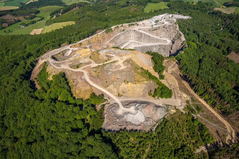 Aerial image Arnsberg - Quarry for the mining and handling of limestone of Heinrich Ebel GmbH & Co. KG in Arnsberg in the state North Rhine-Westphalia, Germany