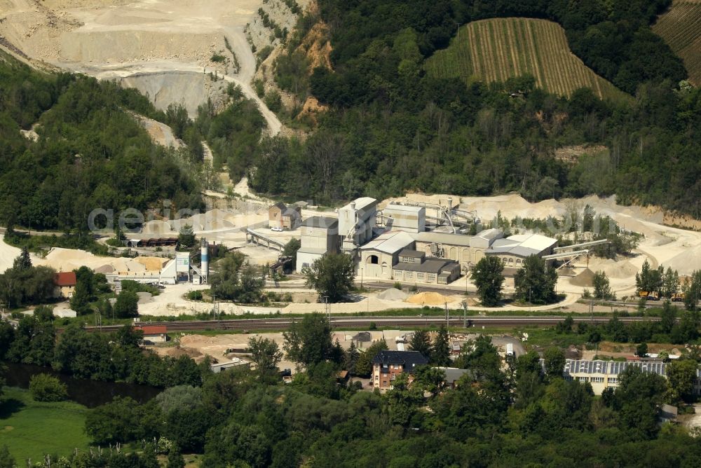 Aerial image Naumburg (Saale) - Quarry for the mining and handling of Kalkstein of the Burgenland Beton GmbH & Co. KG on Thueringer Strasse in the district Bad Koesen in Naumburg (Saale) in the state Saxony-Anhalt, Germany
