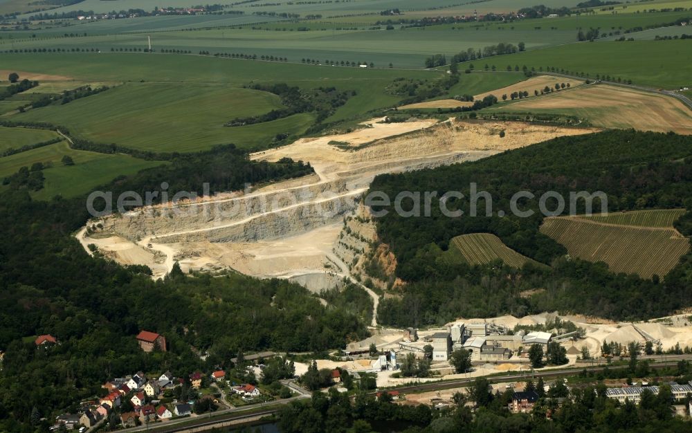 Aerial photograph Naumburg (Saale) - Quarry for the mining and handling of Kalkstein of the Burgenland Beton GmbH & Co. KG on Thueringer Strasse in the district Bad Koesen in Naumburg (Saale) in the state Saxony-Anhalt, Germany