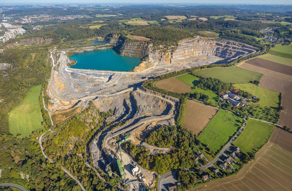 Aerial image Eisborn - Quarry for the mining and handling of limestone in Eisborn in the state North Rhine-Westphalia, Germany