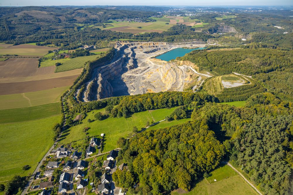 Aerial photograph Eisborn - Quarry for the mining and handling of limestone in Eisborn in the state North Rhine-Westphalia, Germany