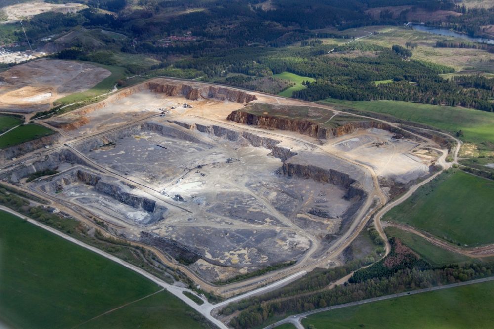 Elbingerode (Harz) from above - Quarry for the mining and handling of limestone in Elbingerode (Harz) in the state Saxony-Anhalt, Germany