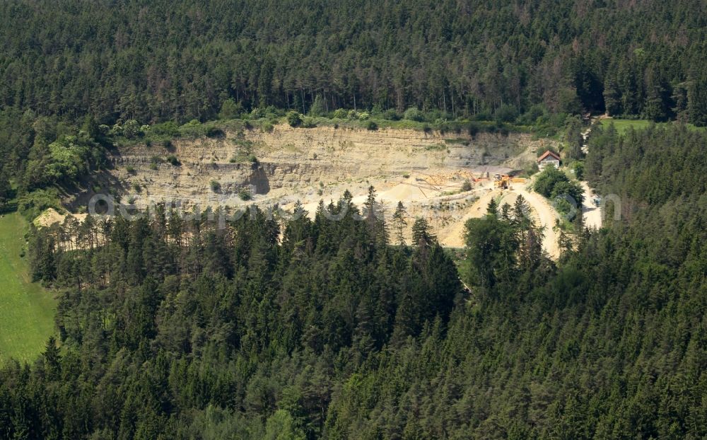 Aerial image Hohenfelden - Quarry for the mining and handling of Kalkstein of Wagner Kieswerke GmbH in Hohenfelden in the state Thuringia, Germany