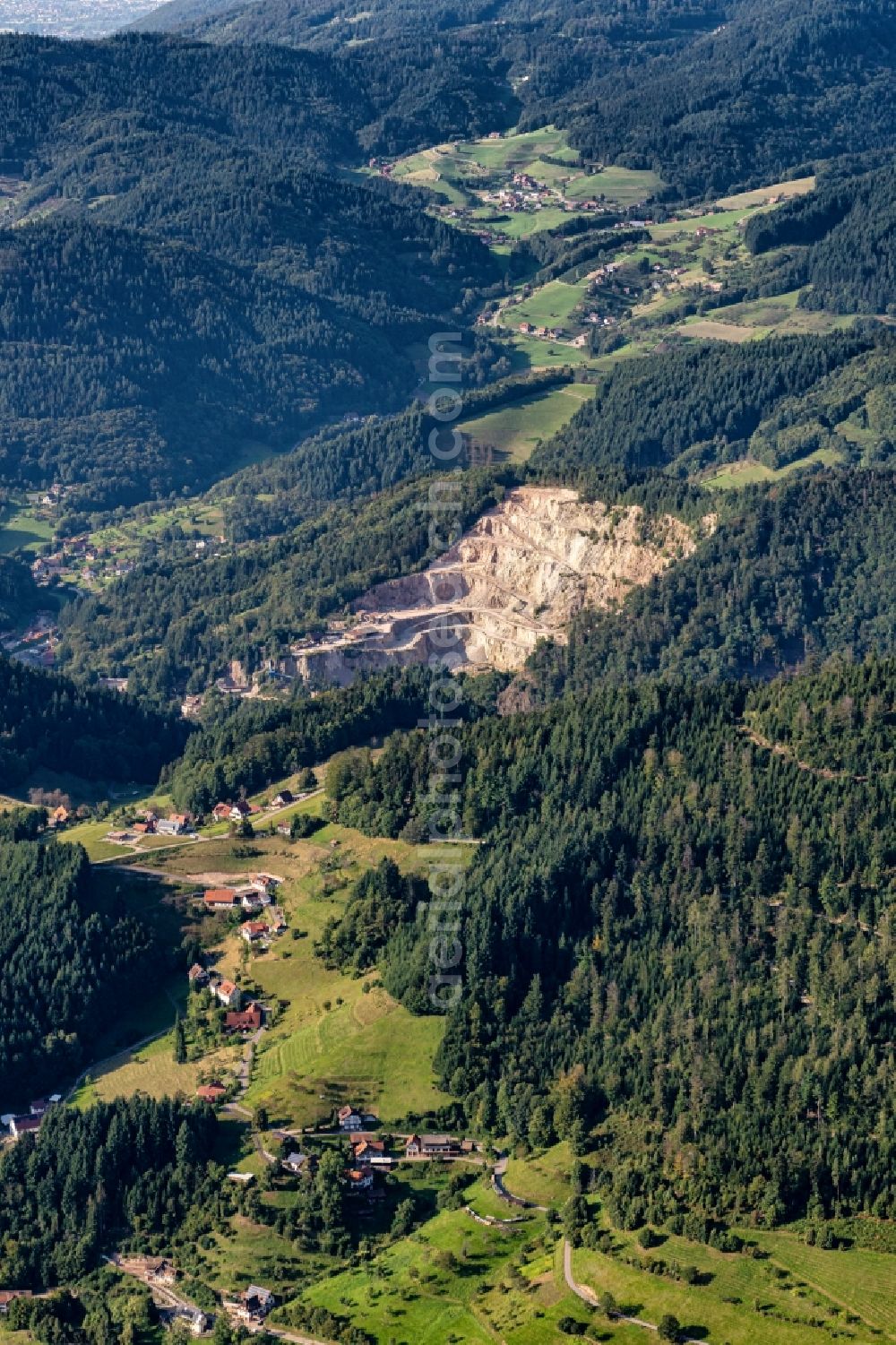 Aerial image Ottenhöfen im Schwarzwald - Quarry for the mining in Ottenhoefen im Schwarzwald in the state Baden-Wuerttemberg, Germany