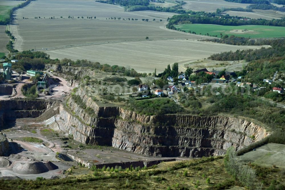 Aerial image Petersberg - Quarry for the mining and handling of Quarzporphyr in the district Krosigk in Petersberg in the state Saxony-Anhalt, Germany