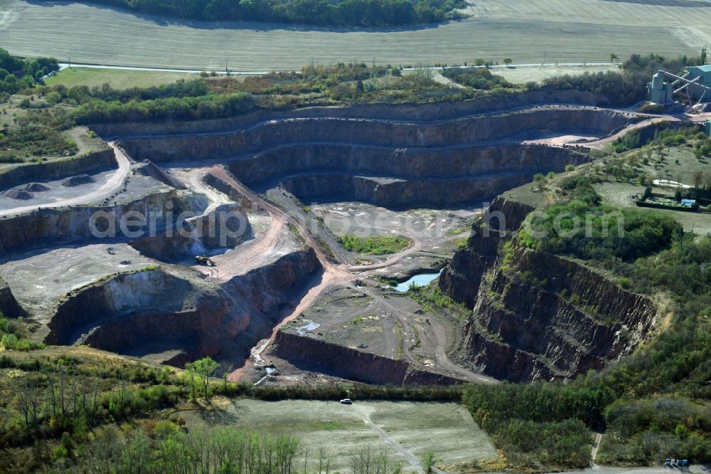 Aerial photograph Petersberg - Quarry for the mining and handling of Quarzporphyr in the district Krosigk in Petersberg in the state Saxony-Anhalt, Germany