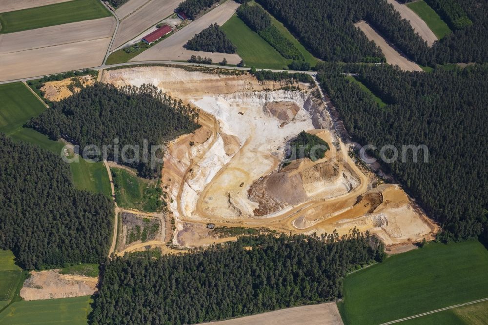Freihung from the bird's eye view: Quarry for the mining and handling of quartz sand in Freihung in the state Bavaria, Germany