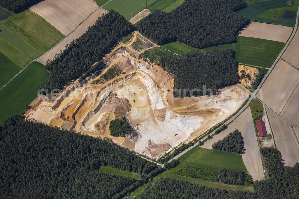 Aerial image Freihung - Quarry for the mining and handling of quartz sand in Freihung in the state Bavaria, Germany