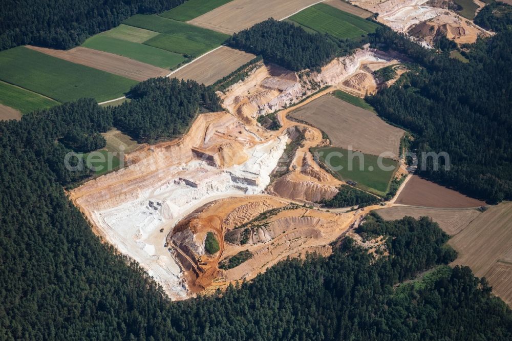 Aerial photograph Gebenbach - Quarry for the mining and handling of quartz sand in Freihung in the state Bavaria, Germany