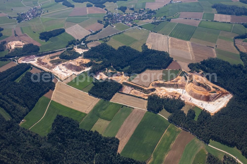 Gebenbach from the bird's eye view: Quarry for the mining and handling of quartz sand in Freihung in the state Bavaria, Germany
