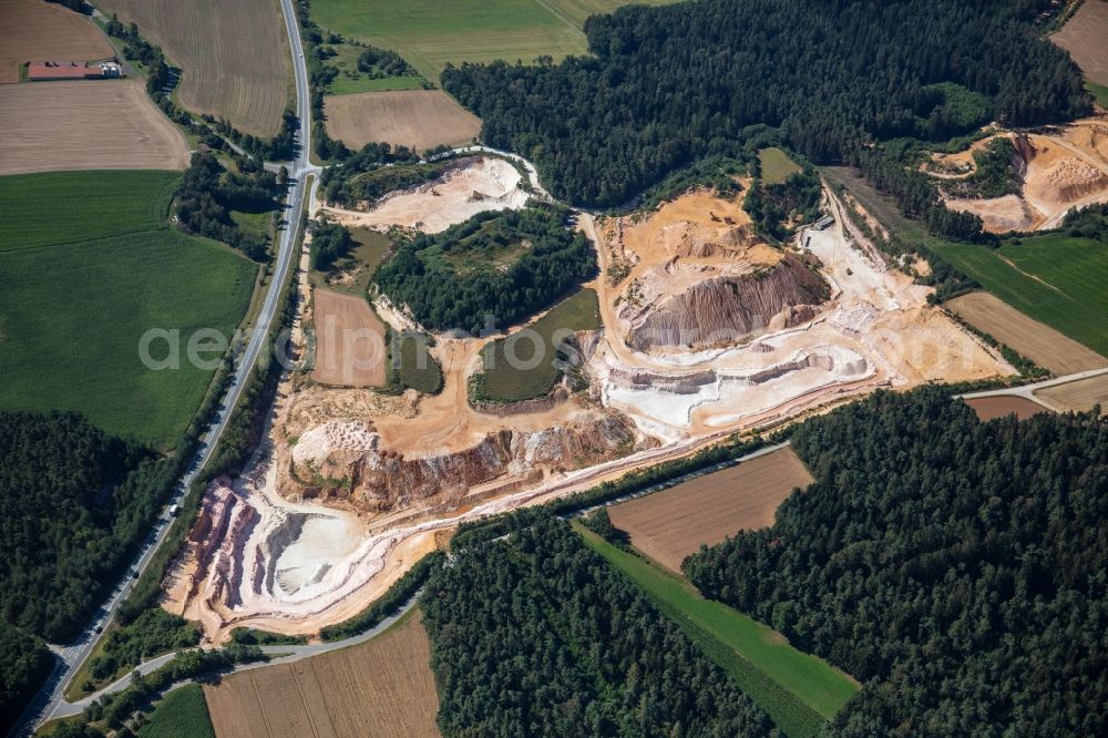 Aerial image Gebenbach - Quarry for the mining and handling of quartz sand in Freihung in the state Bavaria, Germany