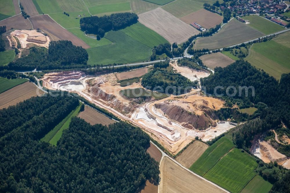 Gebenbach from the bird's eye view: Quarry for the mining and handling of quartz sand in Freihung in the state Bavaria, Germany