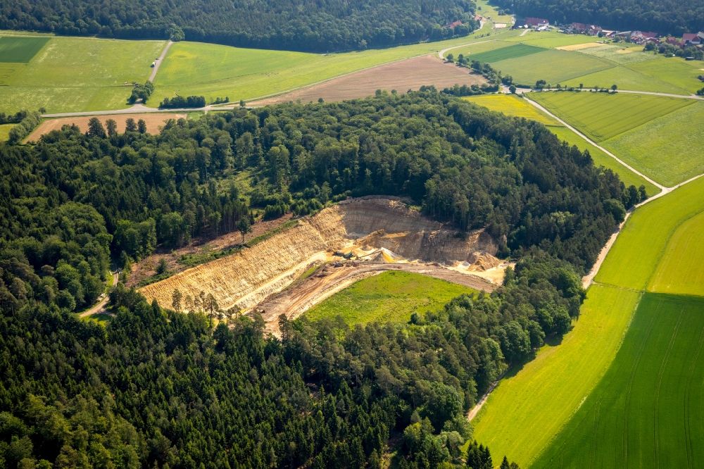 Bad Arolsen from above - Quarry for the mining and handling of Sand in the district Buehle in Bad Arolsen in the state Hesse, Germany
