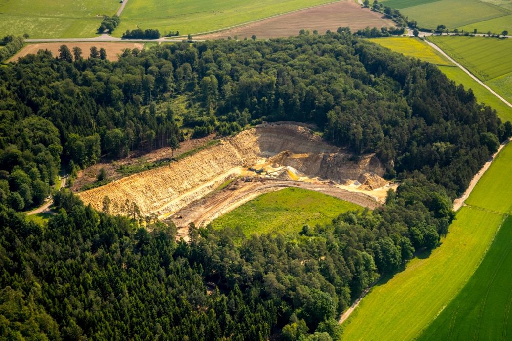 Aerial image Bad Arolsen - Quarry for the mining and handling of Sand in the district Buehle in Bad Arolsen in the state Hesse, Germany