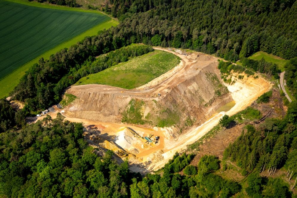 Aerial photograph Bad Arolsen - Quarry for the mining and handling of Sand in the district Buehle in Bad Arolsen in the state Hesse, Germany