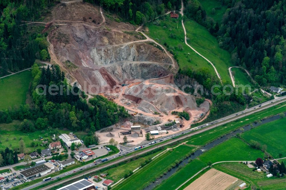 Aerial image Hausach - Quarry for the mining and handling of sandstone in Hausach in the state Baden-Wurttemberg, Germany