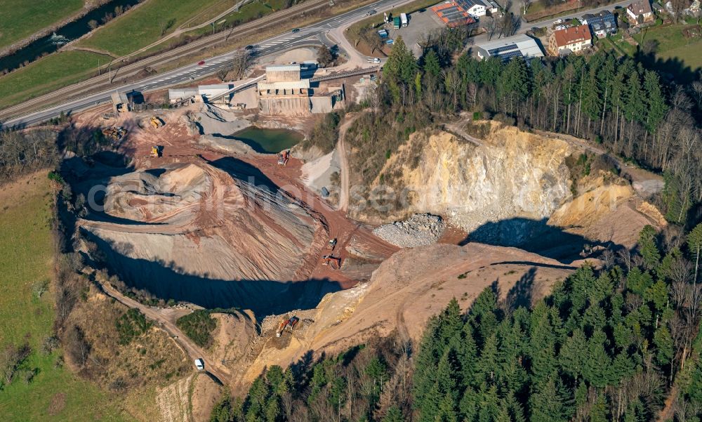 Aerial photograph Hausach - Quarry for the mining and handling of sandstone in Hausach in the state Baden-Wurttemberg, Germany