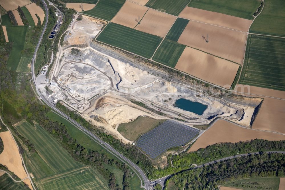 Aerial image Illingen - Quarry for the mining and handling of Sondstone ond gravel in Illingen in the state Baden-Wuerttemberg, Germany