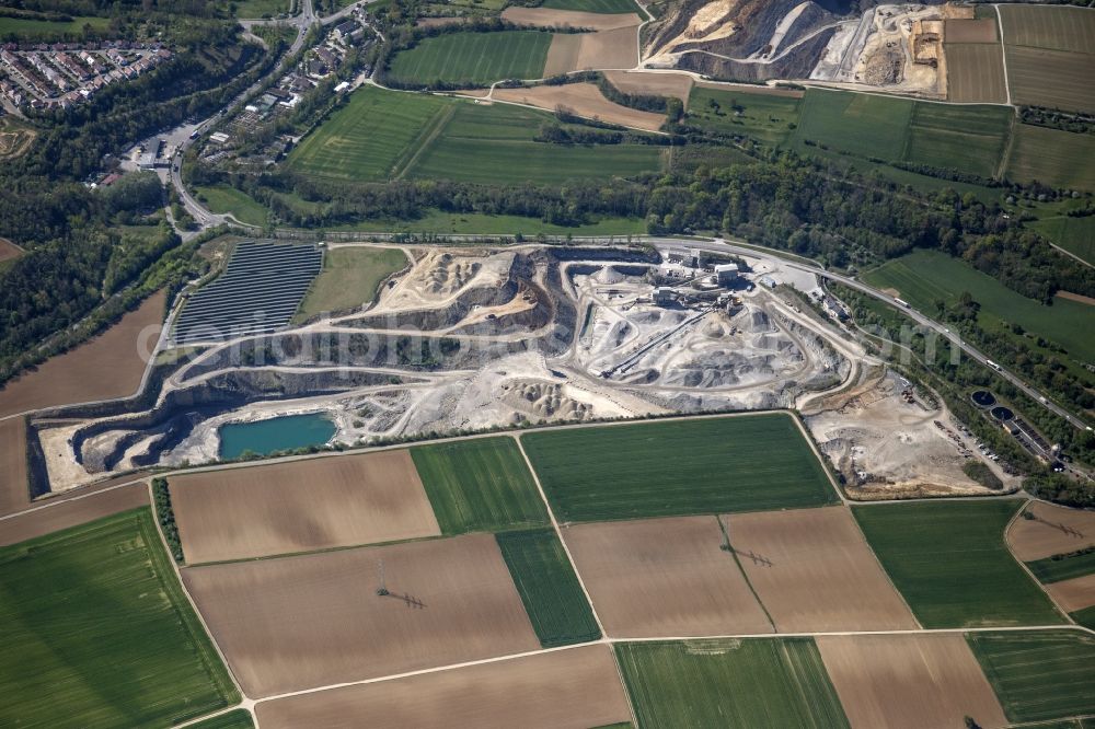Illingen from above - Quarry for the mining and handling of Sondstone ond gravel in Illingen in the state Baden-Wuerttemberg, Germany