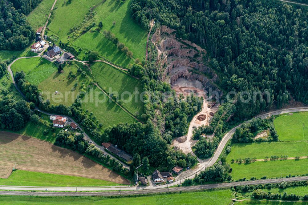 Gengenbach from the bird's eye view: Quarry for the mining and handling of Schotter ubd Kieswerk Schotterwerk Schwaibach in Gengenbach in the state Baden-Wuerttemberg, Germany