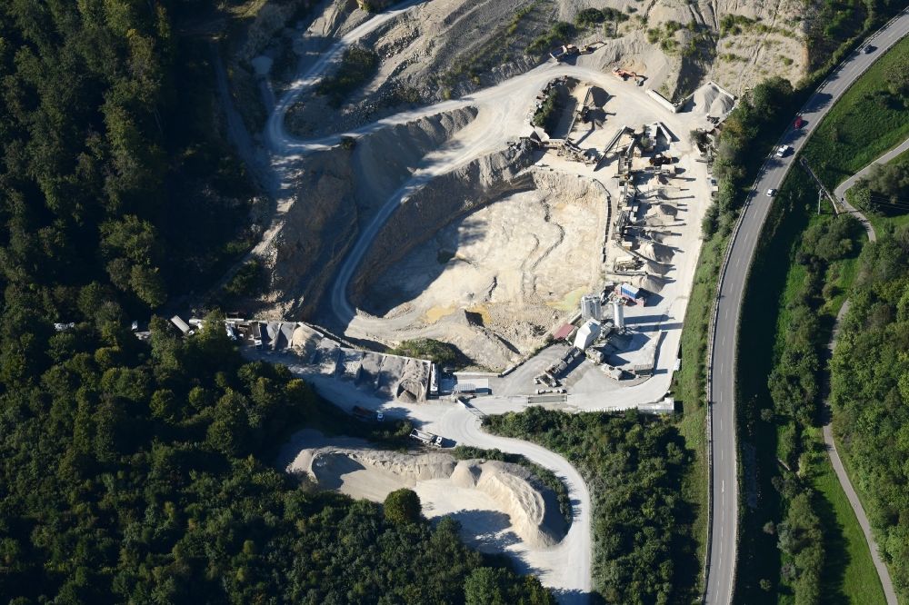Aerial image Rheinfelden (Baden) - Quarry Wickartsmuehle of company Schleith for the mining and handling of crushed rock and broken stones in Rheinfelden (Baden) in the state Baden-Wurttemberg, Germany