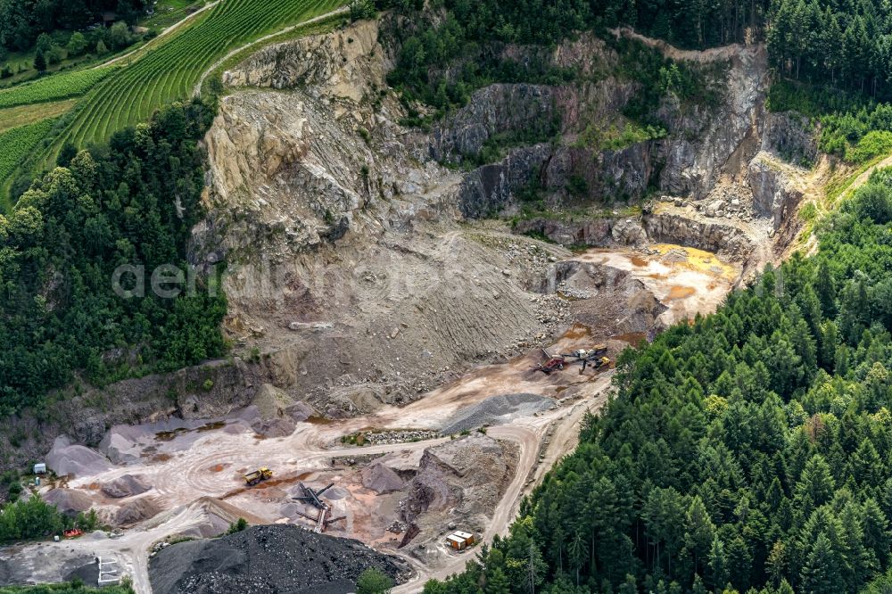 Kappelrodeck from above - Quarry for the mining and handling of Stein and DGeroell ofOSSOLA GmbH in Kappelrodeck in the state Baden-Wuerttemberg, Germany