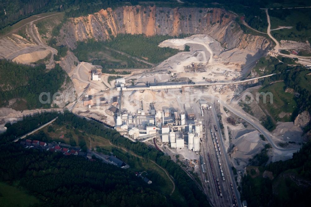 Elbingerode (Harz) from above - Quarry for the mining and handling of cement in the district Ruebeland in Elbingerode (Harz) in the state Saxony-Anhalt