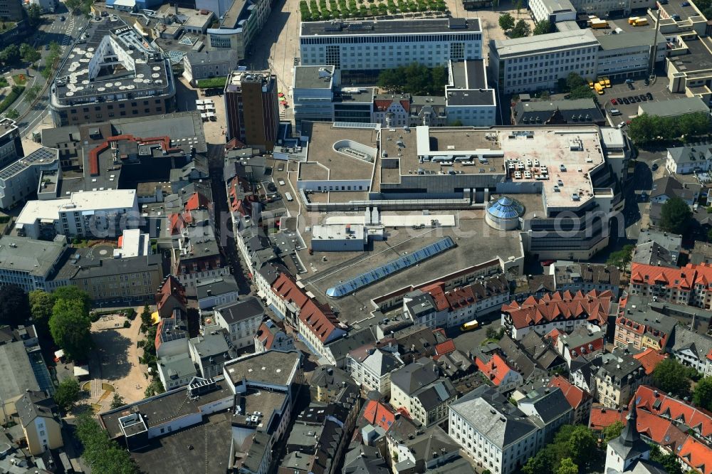 Lüdenscheid from above - View of the shopping mall Stern Center in Luedenscheid in the state North Rhine-Westphalia. The centre is located in the inner city of Luedenscheid