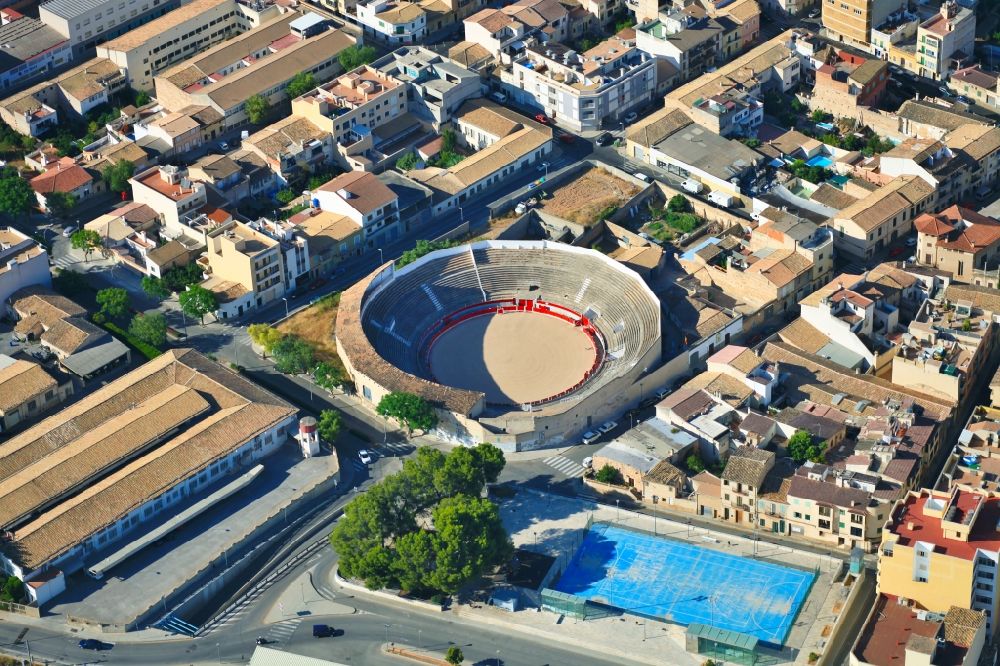Aerial image Inca - Bull fighting arena in Inca in Balearic Islands, Spain