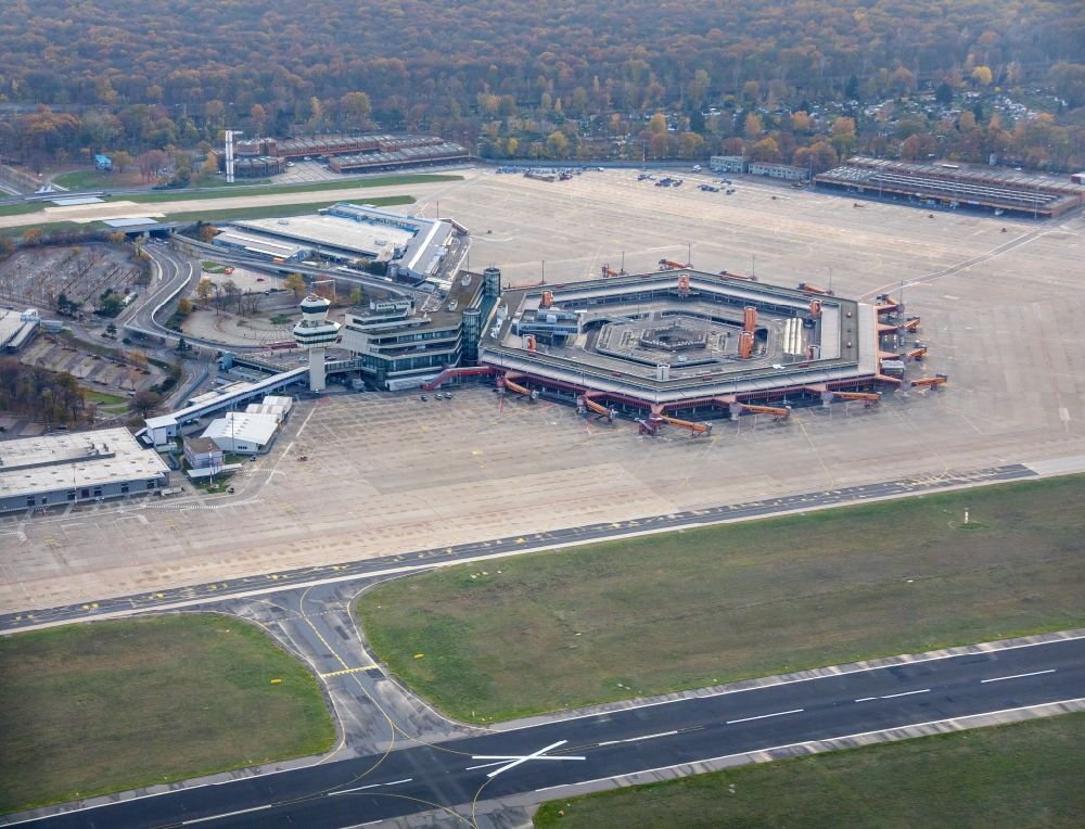Berlin from the bird's eye view: End of flight operations at the terminal of the airport Berlin - Tegel