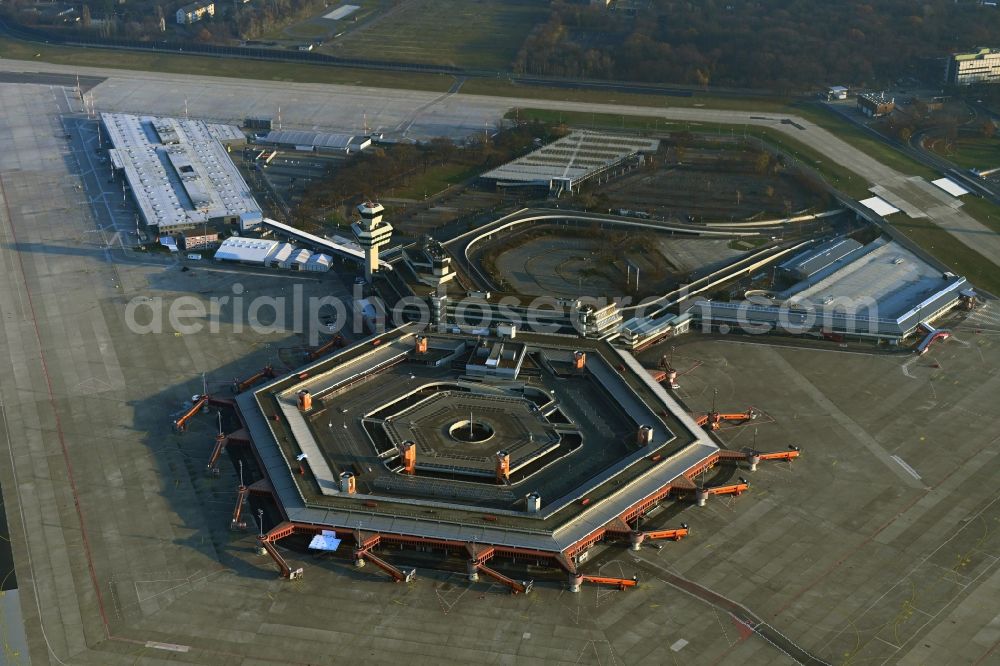 Berlin from the bird's eye view: End of flight operations at the terminal of the airport Berlin - Tegel