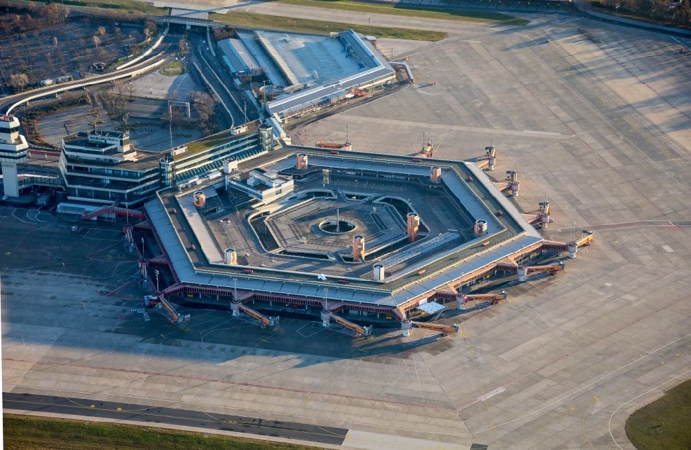 Aerial photograph Berlin - End of flight operations at the terminal of the airport Berlin - Tegel