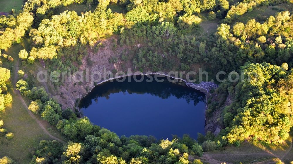 Aerial photograph Eulenberg - Unused renatured quarry ond old volconic cone in Eulenberg in the state North Rhine-Westphalia, Germany