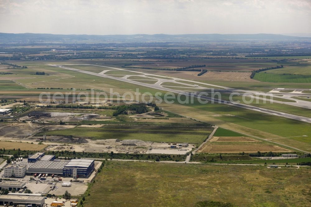 Schwechat from above - Eastern runway of Vienna International Airport Wien-Schwechat in Schwechat in Lower Austria, Austria