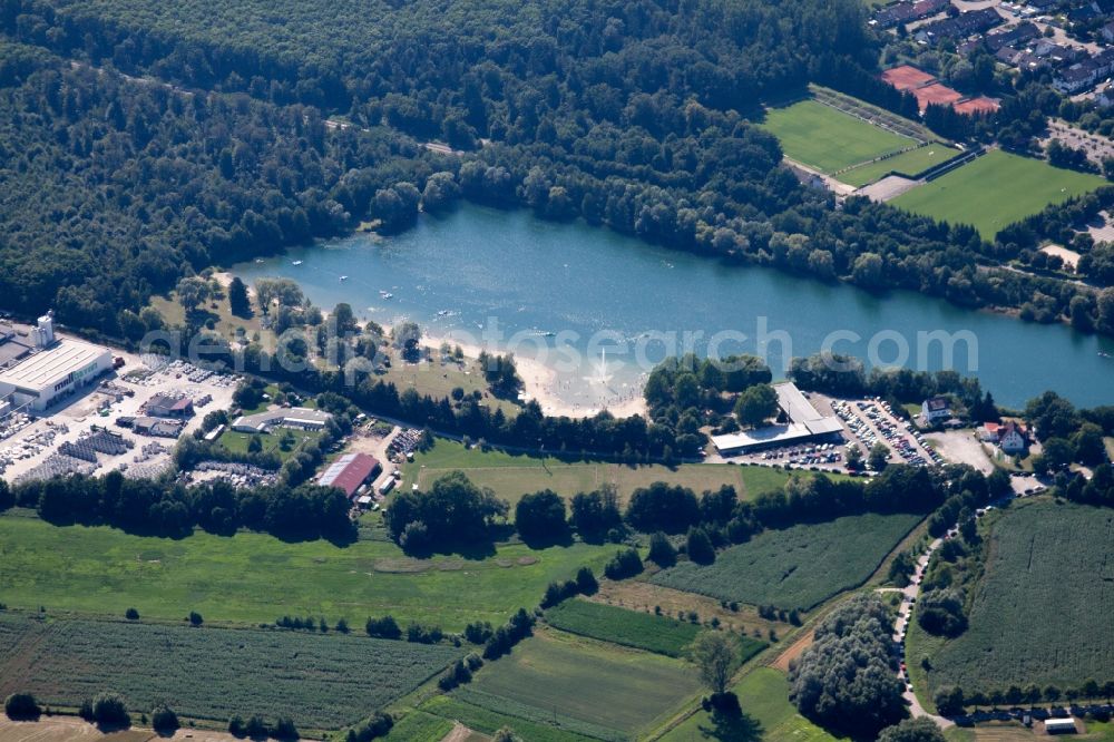 Ettlingen from above - Beach and the shore areas of the lake Badesee Buchtzig in Ettlingen in the state Baden-Wuerttemberg