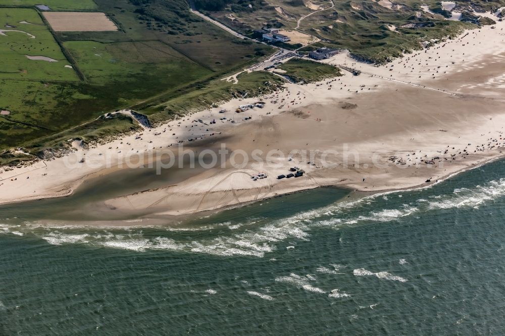 Amrum from above - Beach chair on the sandy beach ranks in the coastal area in Norddorf in Amrum North Friesland in the state Schleswig-Holstein, Germany