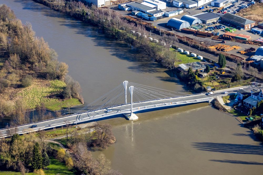 Aerial image Essen - Construction of road bridge Kampmannbruecke about the Ruhr in Essen in the state North Rhine-Westphalia