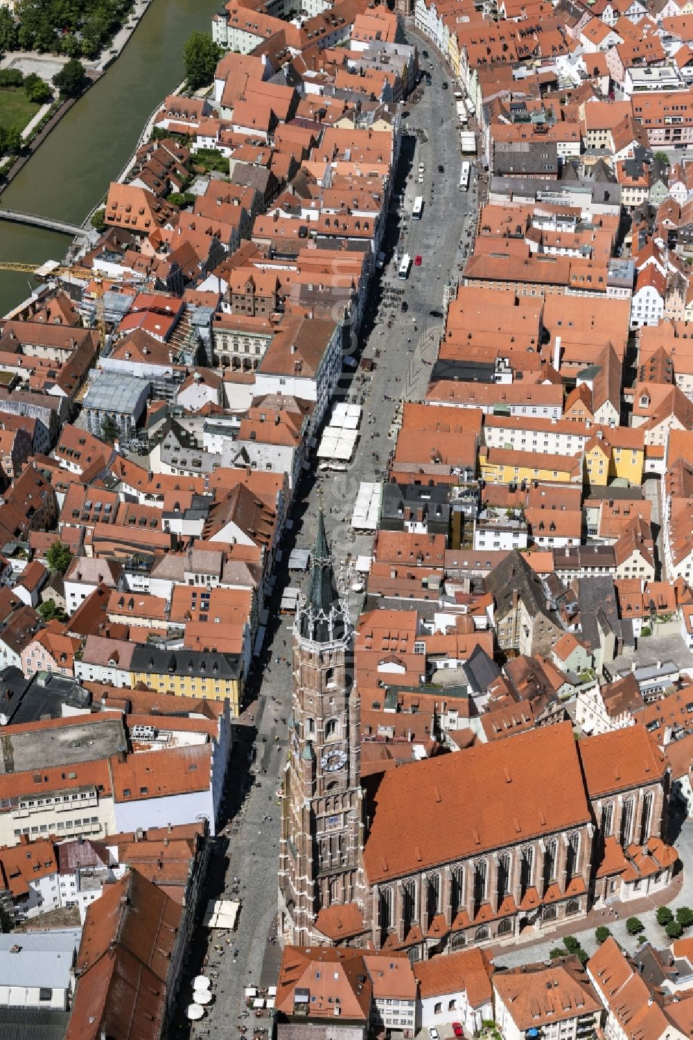 Aerial image Landshut - Street - road guidance of the old town in Landshut in the state Bavaria, Germany