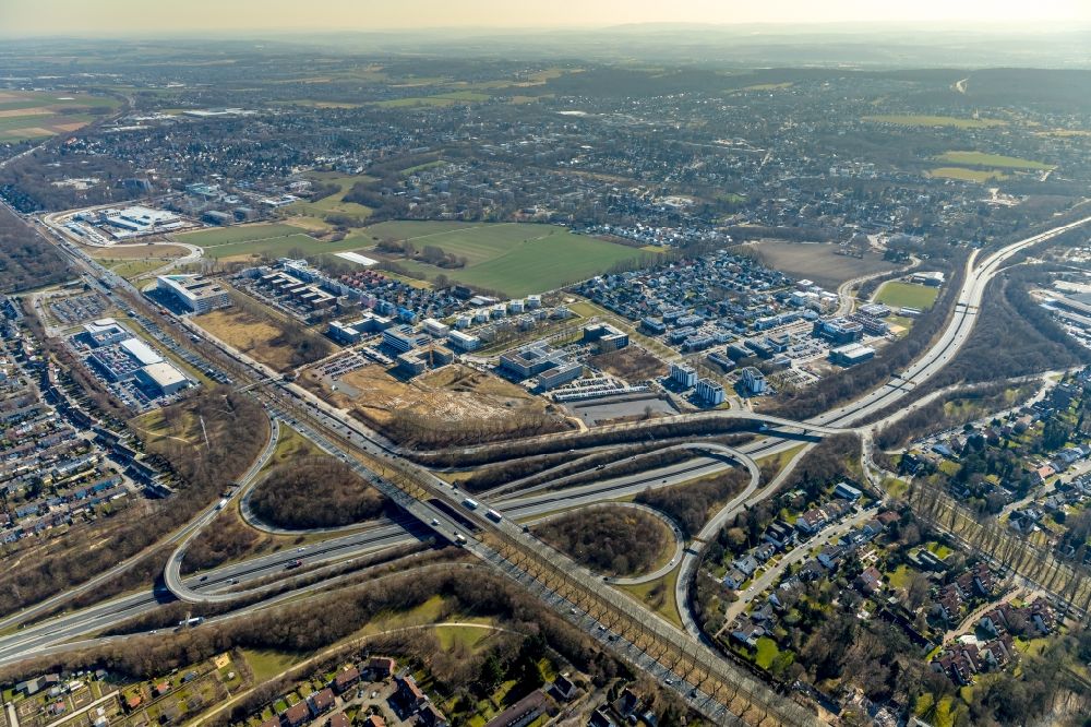Aerial image Dortmund - Looped street - road guidance of B1 - B236 in the district Gartenstadt-Sued in Dortmund in the state North Rhine-Westphalia, Germany