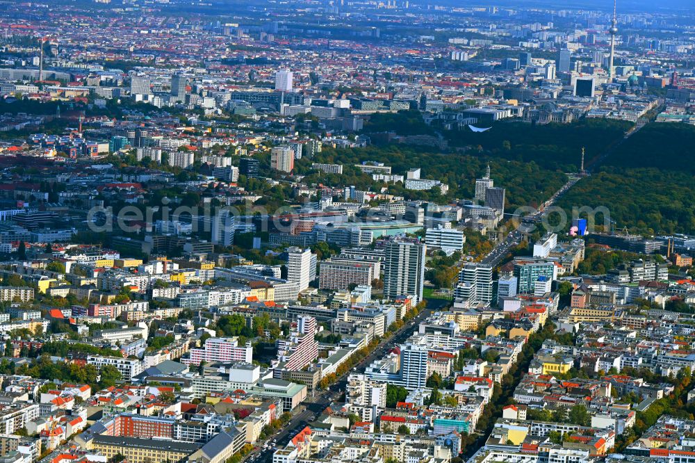 Berlin from above - Street guide of famous promenade and shopping street on street Bismarckstrasse in the district Charlottenburg in Berlin, Germany