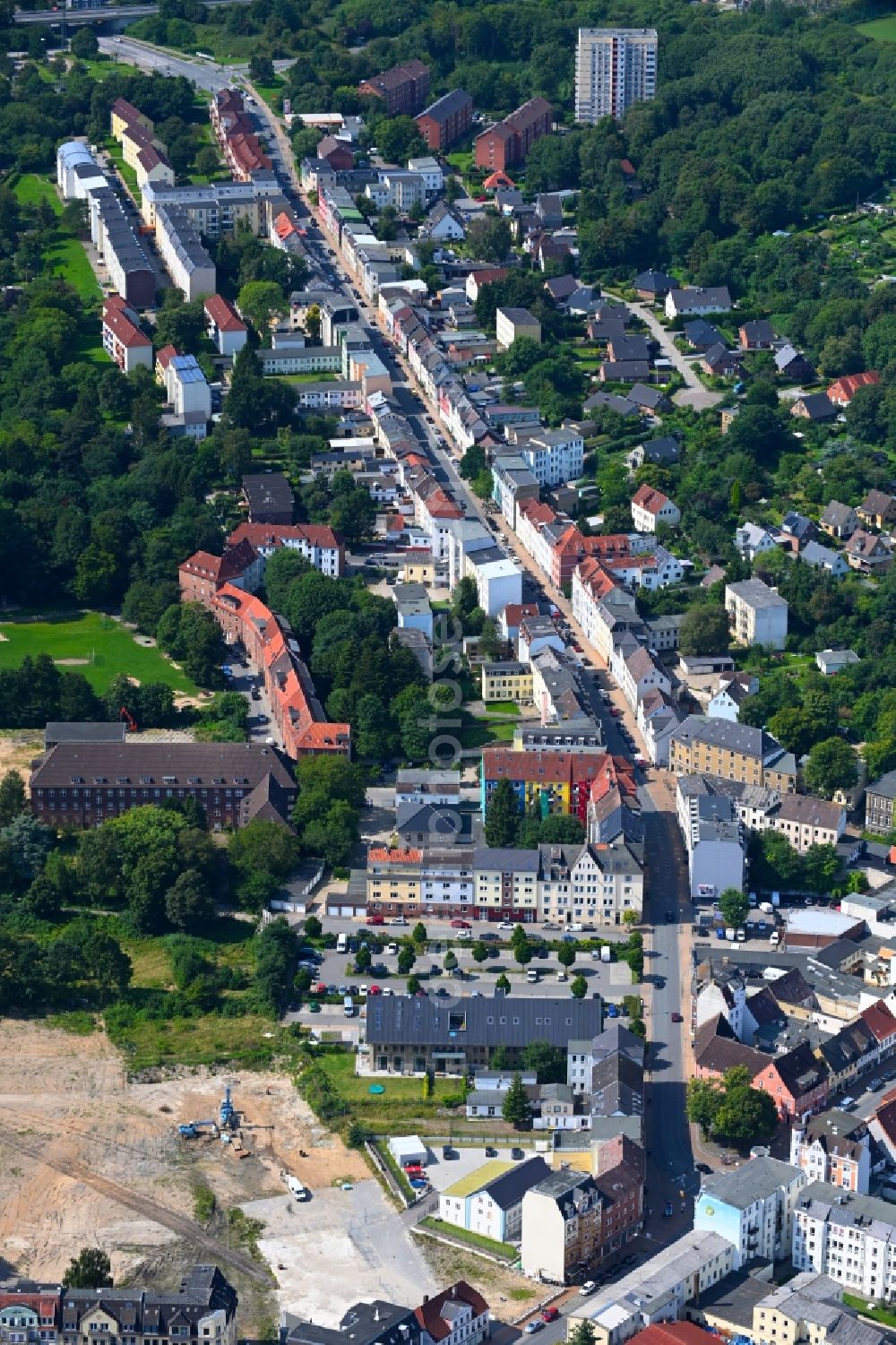Flensburg from above - Street - road guidance of Harrisleer Strasse in Flensburg in the state Schleswig-Holstein, Germany