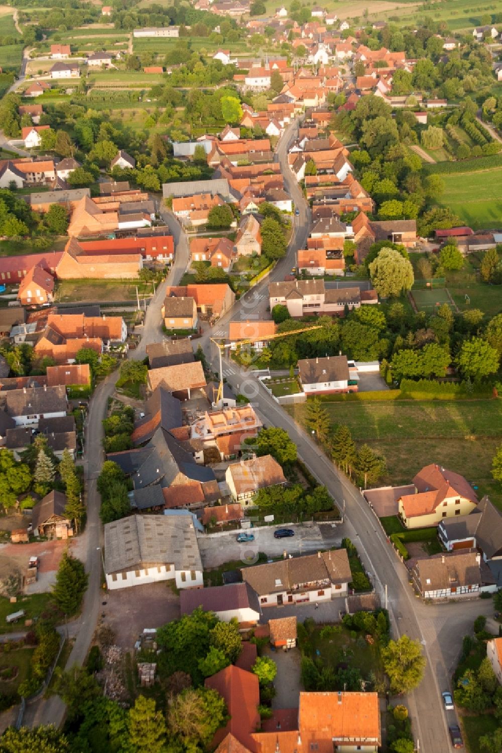 Aerial image Wintzenbach - Street - road guidance of Hauptstrasse in Wintzenbach in Grand Est, France