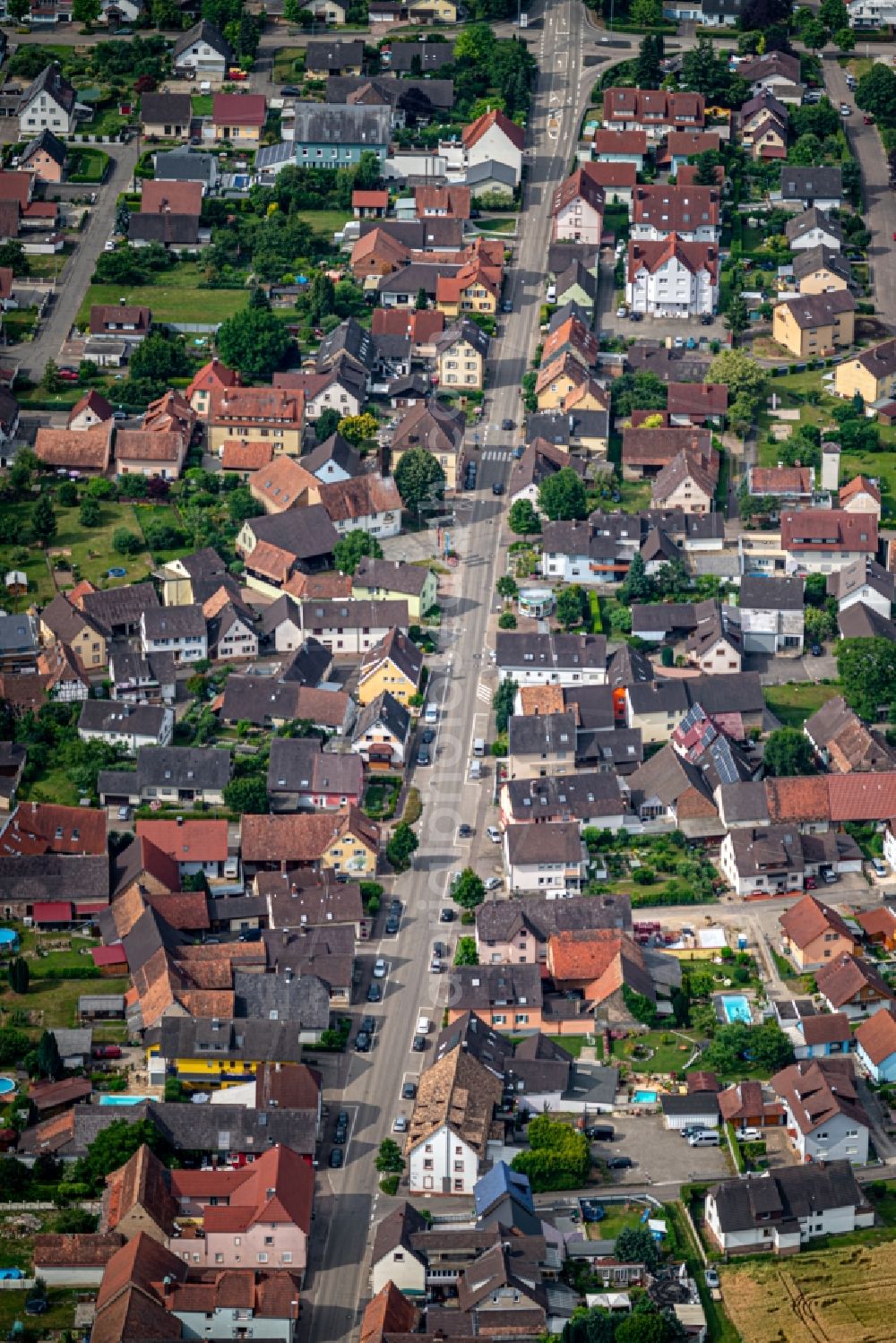 Aerial image Orschweier - Street - road guidance Ortsdurchfahrt in Orschweier in the state Baden-Wurttemberg, Germany