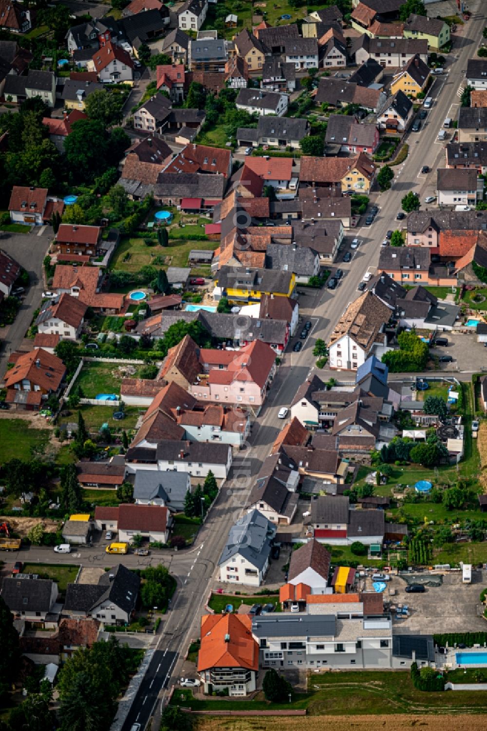 Aerial photograph Orschweier - Street - road guidance Ortsdurchfahrt in Orschweier in the state Baden-Wurttemberg, Germany