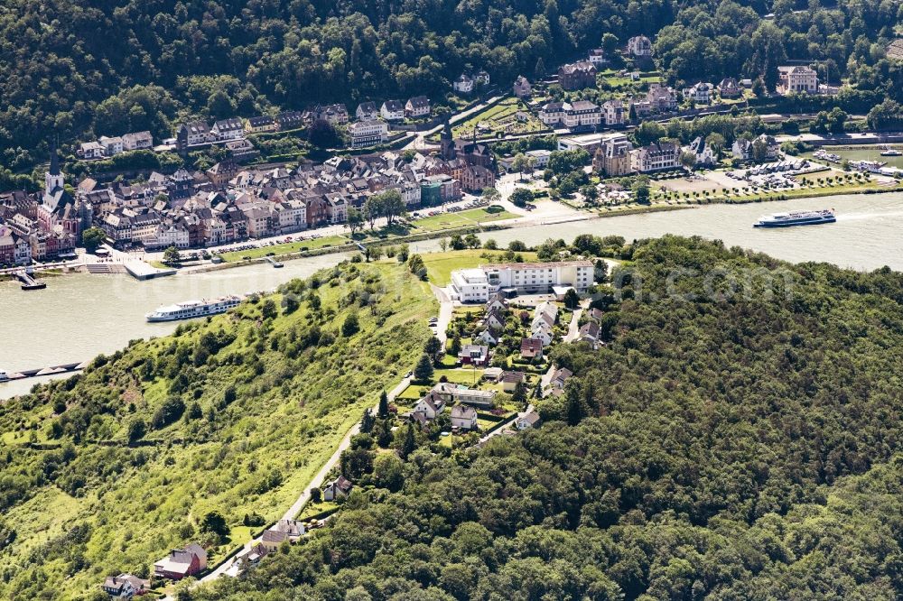 Aerial photograph Lierschied - Street - road guidance Rheinblickstrasse with Blick auf St.Goar in Lierschied in the state Rhineland-Palatinate, Germany
