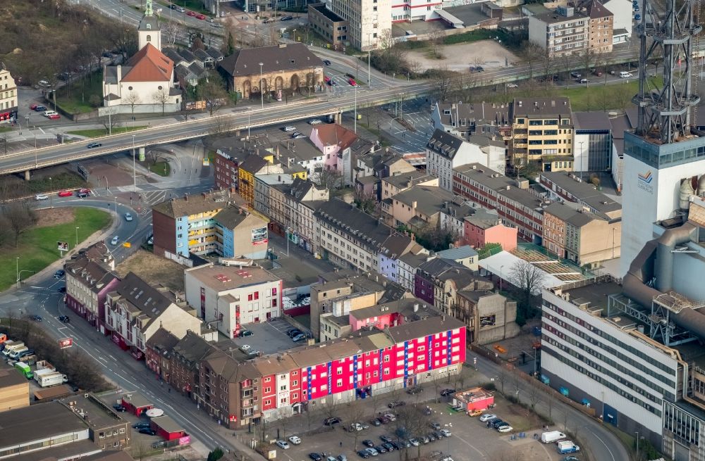 Duisburg from above - Street and prostitution center for commercial sex service in the district Neuenkamp in Duisburg in the state North Rhine-Westphalia